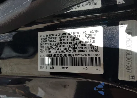 2005 Honda Civic Ex из США, поврежденный, VIN 1HGEM22005L007007